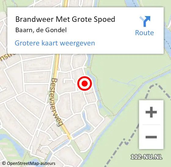 Locatie op kaart van de 112 melding: Brandweer Met Grote Spoed Naar Baarn, de Gondel op 2 september 2022 11:28