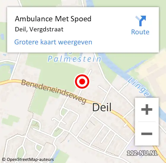 Locatie op kaart van de 112 melding: Ambulance Met Spoed Naar Deil, Vergdstraat op 2 september 2022 11:42