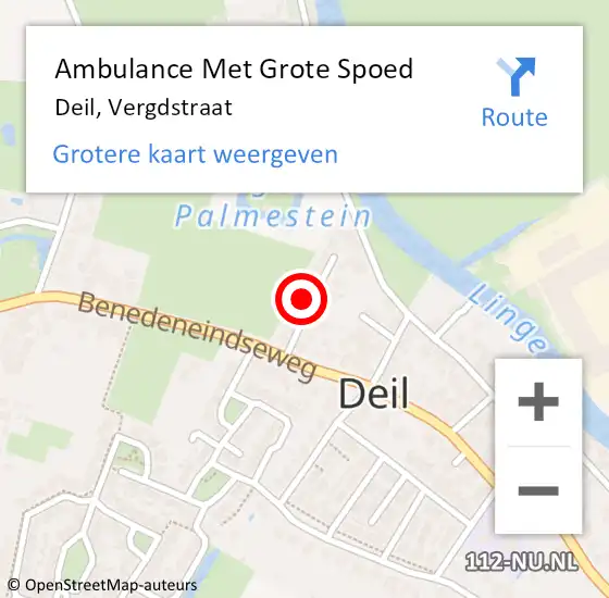 Locatie op kaart van de 112 melding: Ambulance Met Grote Spoed Naar Deil, Vergdstraat op 2 september 2022 11:43