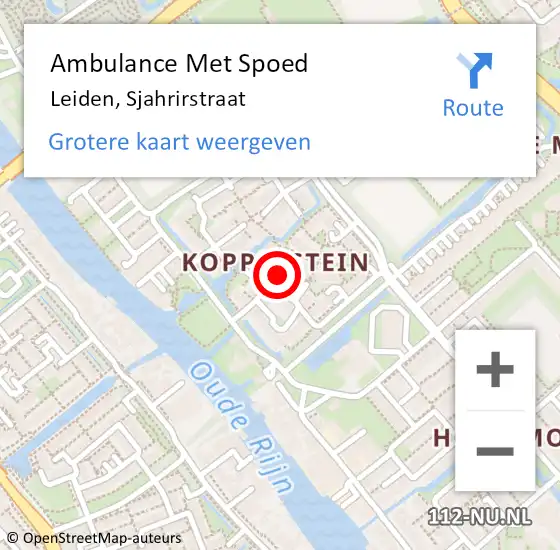 Locatie op kaart van de 112 melding: Ambulance Met Spoed Naar Leiden, Sjahrirstraat op 2 september 2022 11:52