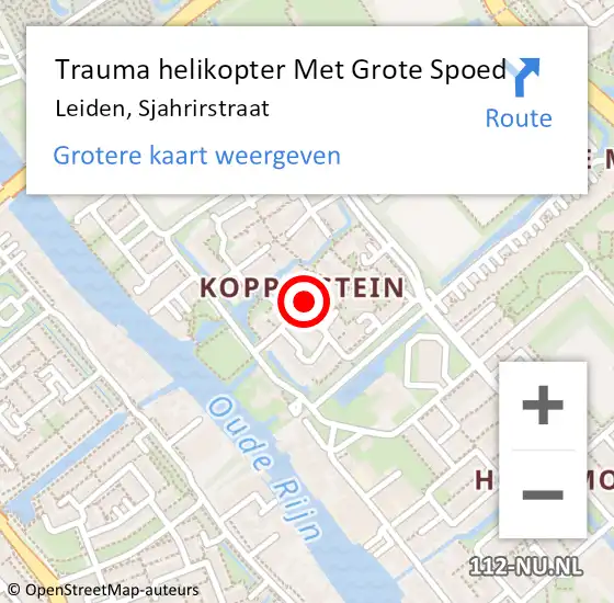 Locatie op kaart van de 112 melding: Trauma helikopter Met Grote Spoed Naar Leiden, Sjahrirstraat op 2 september 2022 11:54