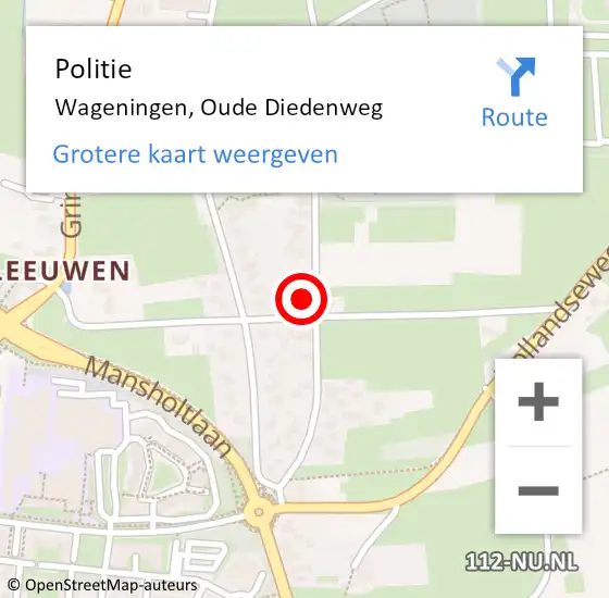 Locatie op kaart van de 112 melding: Politie Wageningen, Oude Diedenweg op 2 september 2022 11:57