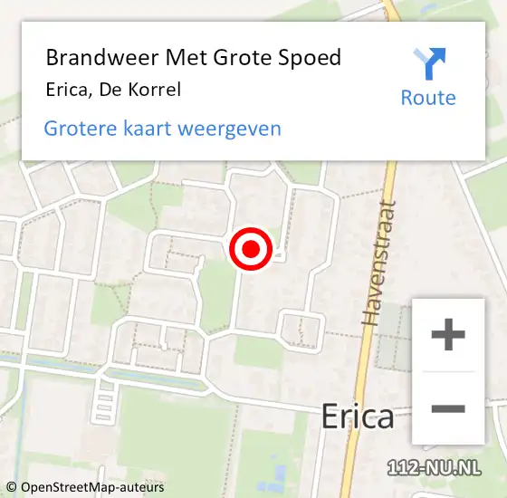 Locatie op kaart van de 112 melding: Brandweer Met Grote Spoed Naar Erica, De Korrel op 2 september 2022 12:01