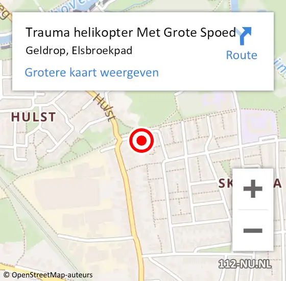 Locatie op kaart van de 112 melding: Trauma helikopter Met Grote Spoed Naar Geldrop, Elsbroekpad op 2 september 2022 12:24