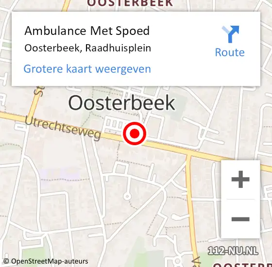 Locatie op kaart van de 112 melding: Ambulance Met Spoed Naar Oosterbeek, Raadhuisplein op 2 september 2022 12:47