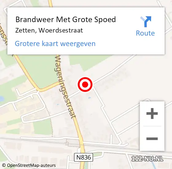 Locatie op kaart van de 112 melding: Brandweer Met Grote Spoed Naar Zetten, Woerdsestraat op 2 september 2022 12:47