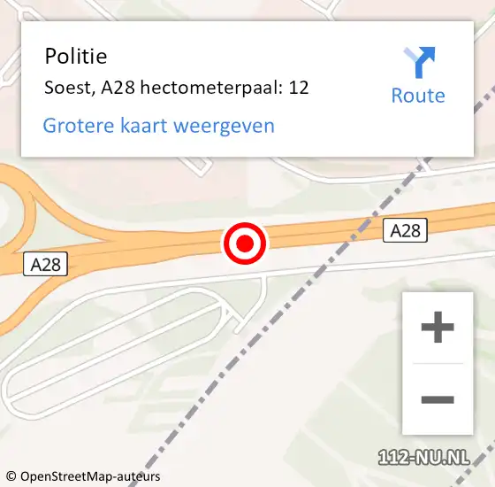 Locatie op kaart van de 112 melding: Politie Soest, A28 hectometerpaal: 12 op 2 september 2022 12:49