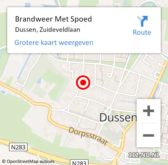 Locatie op kaart van de 112 melding: Brandweer Met Spoed Naar Dussen, Zuideveldlaan op 28 juli 2014 11:34