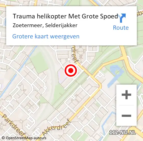 Locatie op kaart van de 112 melding: Trauma helikopter Met Grote Spoed Naar Zoetermeer, Selderijakker op 2 september 2022 12:55