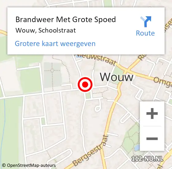 Locatie op kaart van de 112 melding: Brandweer Met Grote Spoed Naar Wouw, Schoolstraat op 2 september 2022 13:24