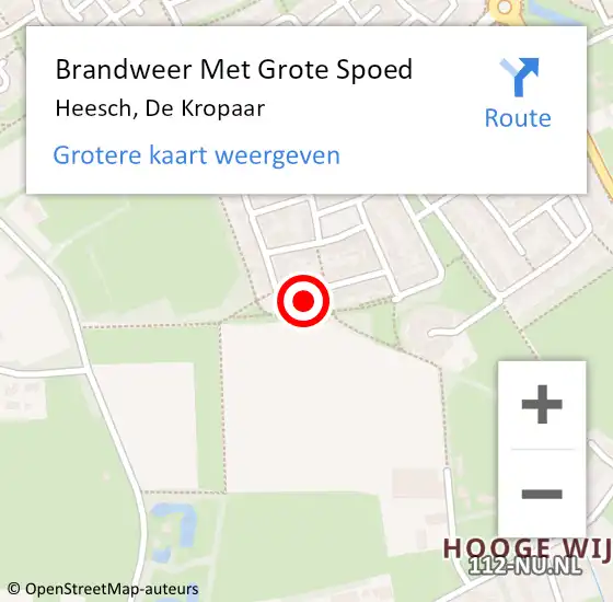 Locatie op kaart van de 112 melding: Brandweer Met Grote Spoed Naar Heesch, De Kropaar op 2 september 2022 13:25