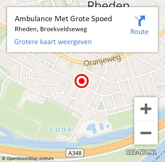 Locatie op kaart van de 112 melding: Ambulance Met Grote Spoed Naar Rheden, Broekveldseweg op 2 september 2022 13:44