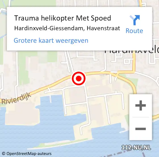 Locatie op kaart van de 112 melding: Trauma helikopter Met Spoed Naar Hardinxveld-Giessendam, Havenstraat op 2 september 2022 13:59