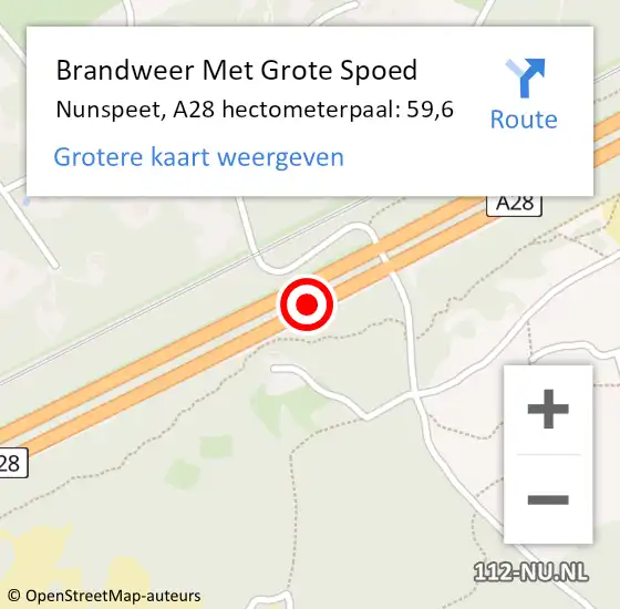 Locatie op kaart van de 112 melding: Brandweer Met Grote Spoed Naar Nunspeet, A28 hectometerpaal: 59,6 op 2 september 2022 14:13