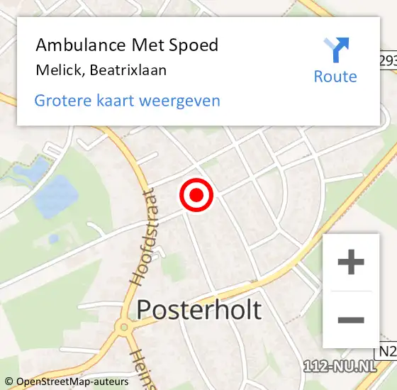 Locatie op kaart van de 112 melding: Ambulance Met Spoed Naar Melick, Beatrixlaan op 2 september 2022 14:14