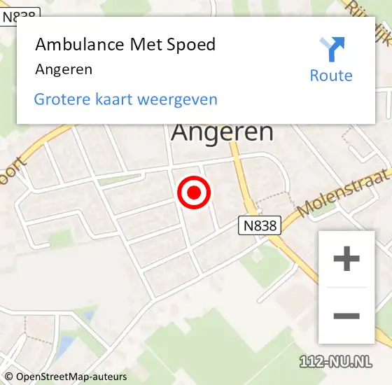 Locatie op kaart van de 112 melding: Ambulance Met Spoed Naar Angeren op 2 september 2022 14:33