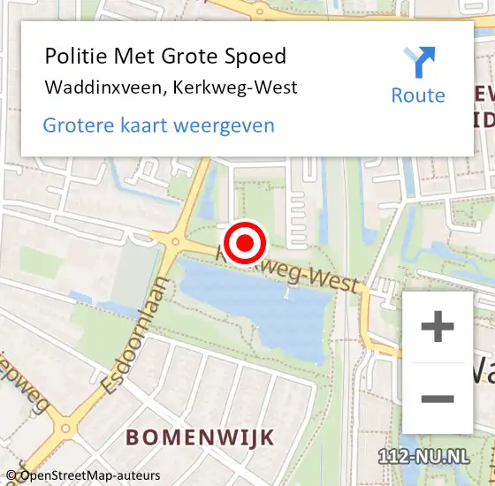 Locatie op kaart van de 112 melding: Politie Met Grote Spoed Naar Waddinxveen, Kerkweg-West op 2 september 2022 14:52