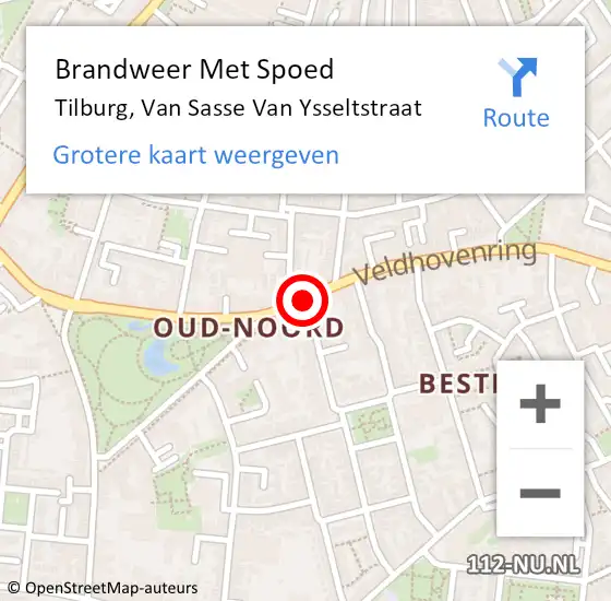 Locatie op kaart van de 112 melding: Brandweer Met Spoed Naar Tilburg, Van Sasse Van Ysseltstraat op 28 juli 2014 11:43