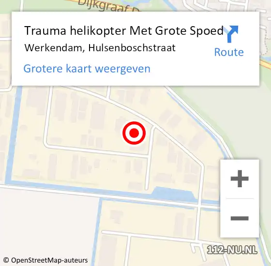 Locatie op kaart van de 112 melding: Trauma helikopter Met Grote Spoed Naar Werkendam, Hulsenboschstraat op 2 september 2022 14:56