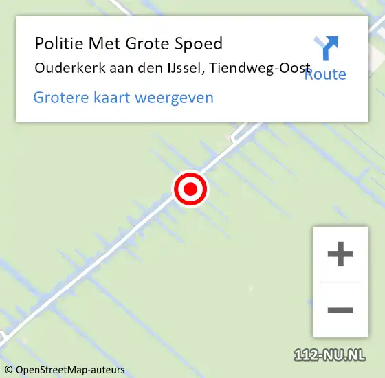 Locatie op kaart van de 112 melding: Politie Met Grote Spoed Naar Ouderkerk aan den IJssel, Tiendweg-Oost op 2 september 2022 15:18