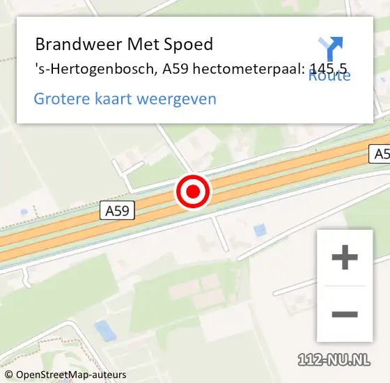 Locatie op kaart van de 112 melding: Brandweer Met Spoed Naar 's-Hertogenbosch, A59 hectometerpaal: 145,5 op 2 september 2022 15:30