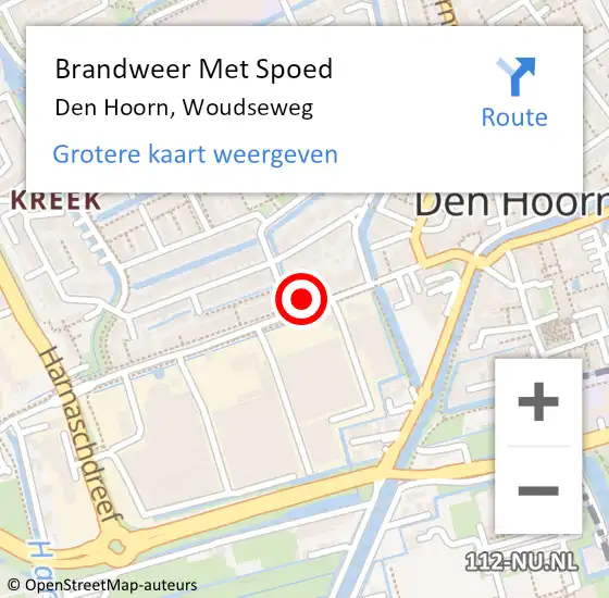 Locatie op kaart van de 112 melding: Brandweer Met Spoed Naar Den Hoorn, Woudseweg op 2 september 2022 15:36