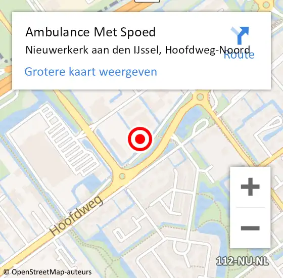 Locatie op kaart van de 112 melding: Ambulance Met Spoed Naar Nieuwerkerk aan den IJssel, Hoofdweg-Noord op 2 september 2022 15:37