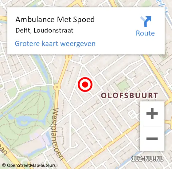 Locatie op kaart van de 112 melding: Ambulance Met Spoed Naar Delft, Loudonstraat op 2 september 2022 16:10