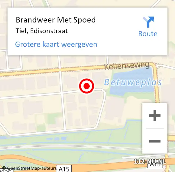 Locatie op kaart van de 112 melding: Brandweer Met Spoed Naar Tiel, Edisonstraat op 2 september 2022 16:23