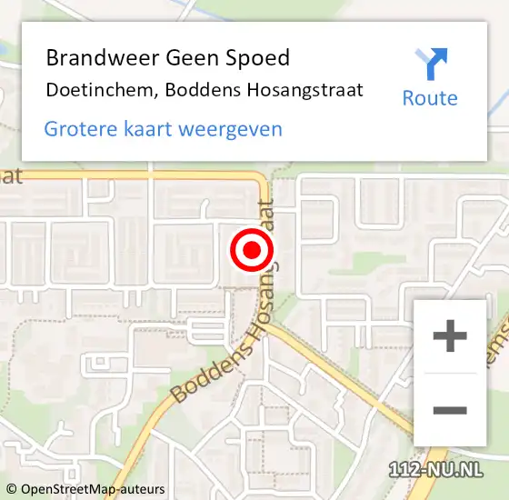 Locatie op kaart van de 112 melding: Brandweer Geen Spoed Naar Doetinchem, Boddens Hosangstraat op 2 september 2022 16:30