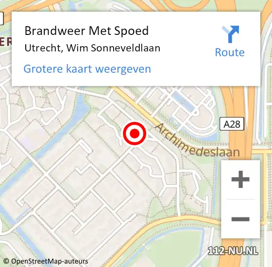 Locatie op kaart van de 112 melding: Brandweer Met Spoed Naar Utrecht, Wim Sonneveldlaan op 2 september 2022 16:30