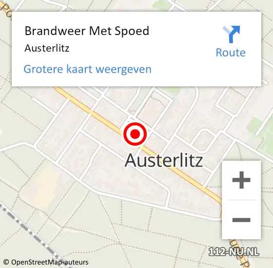 Locatie op kaart van de 112 melding: Brandweer Met Spoed Naar Austerlitz op 2 september 2022 16:42