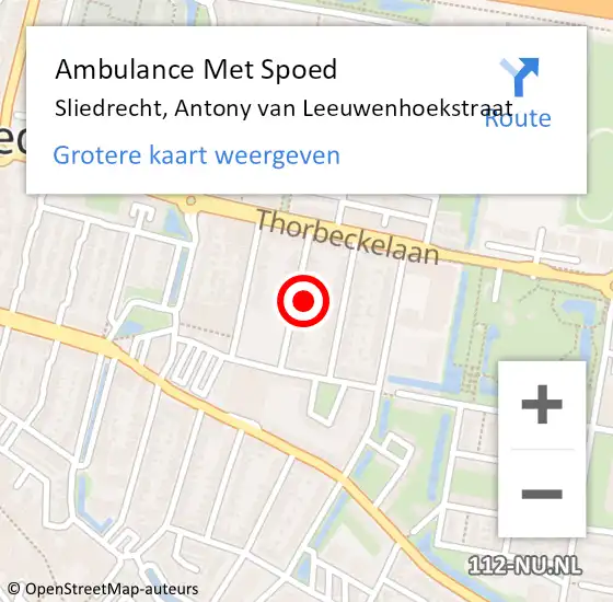 Locatie op kaart van de 112 melding: Ambulance Met Spoed Naar Sliedrecht, Antony van Leeuwenhoekstraat op 2 september 2022 16:48