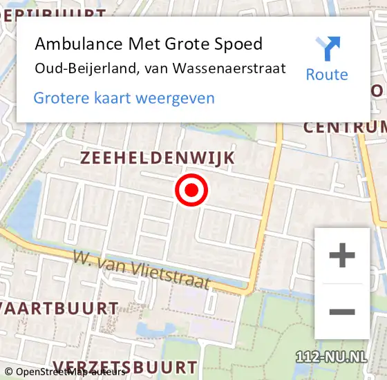 Locatie op kaart van de 112 melding: Ambulance Met Grote Spoed Naar Oud-Beijerland, van Wassenaerstraat op 2 september 2022 17:05