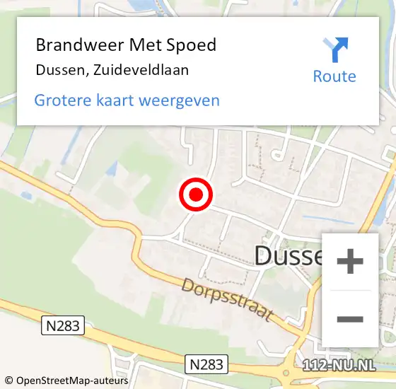 Locatie op kaart van de 112 melding: Brandweer Met Spoed Naar Dussen, Zuideveldlaan op 28 juli 2014 11:54