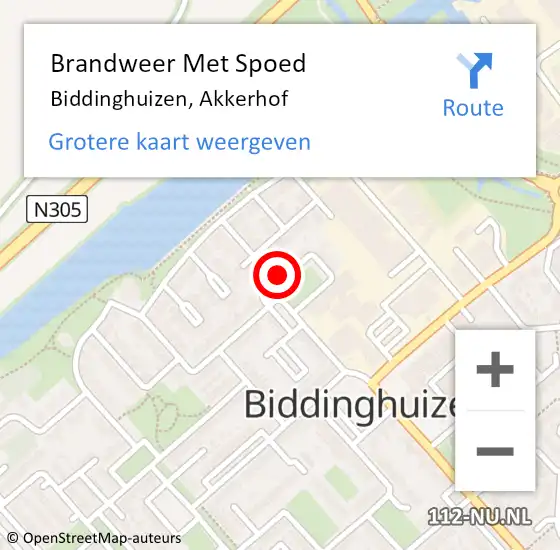 Locatie op kaart van de 112 melding: Brandweer Met Spoed Naar Biddinghuizen, Akkerhof op 2 september 2022 17:16