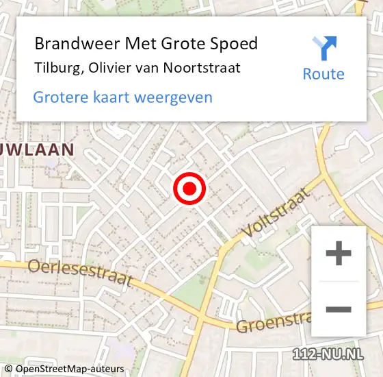 Locatie op kaart van de 112 melding: Brandweer Met Grote Spoed Naar Tilburg, Olivier van Noortstraat op 2 september 2022 17:32