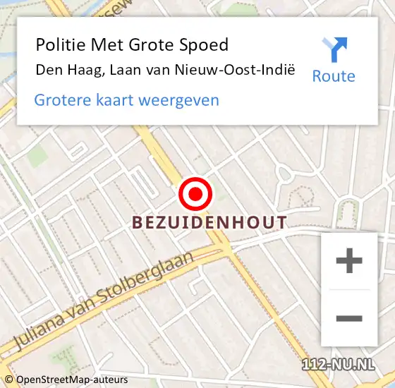 Locatie op kaart van de 112 melding: Politie Met Grote Spoed Naar Den Haag, Laan van Nieuw-Oost-Indië op 2 september 2022 17:43