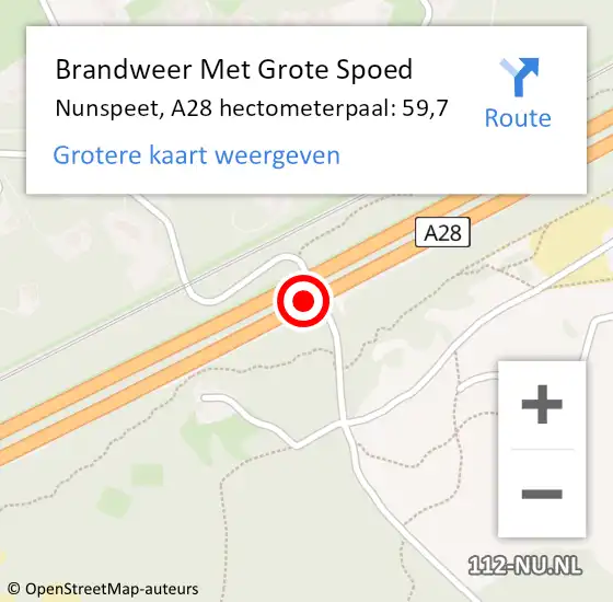 Locatie op kaart van de 112 melding: Brandweer Met Grote Spoed Naar Nunspeet, A28 hectometerpaal: 59,7 op 2 september 2022 18:00