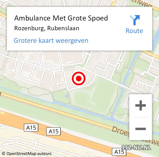 Locatie op kaart van de 112 melding: Ambulance Met Grote Spoed Naar Rozenburg, Rubenslaan op 2 september 2022 18:19