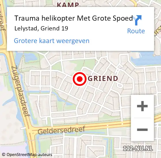 Locatie op kaart van de 112 melding: Trauma helikopter Met Grote Spoed Naar Lelystad, Griend 19 op 2 september 2022 18:21