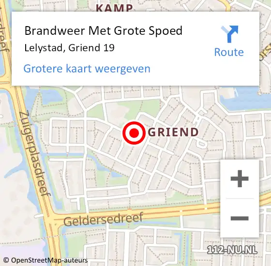 Locatie op kaart van de 112 melding: Brandweer Met Grote Spoed Naar Lelystad, Griend 19 op 2 september 2022 18:33