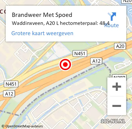 Locatie op kaart van de 112 melding: Brandweer Met Spoed Naar Waddinxveen, A20 R hectometerpaal: 48,8 op 28 juli 2014 11:59