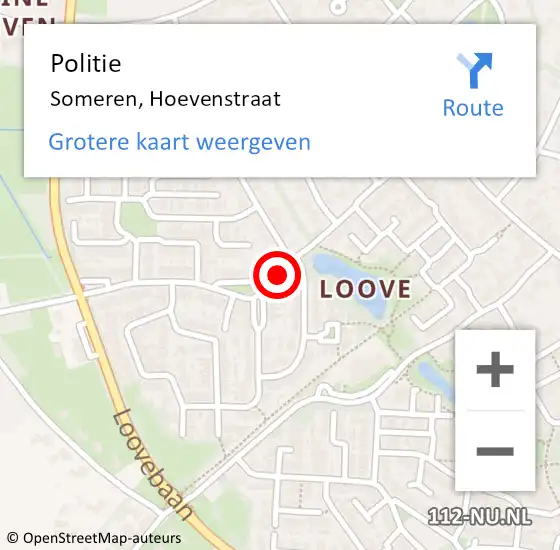 Locatie op kaart van de 112 melding: Politie Someren, Hoevenstraat op 2 september 2022 19:05