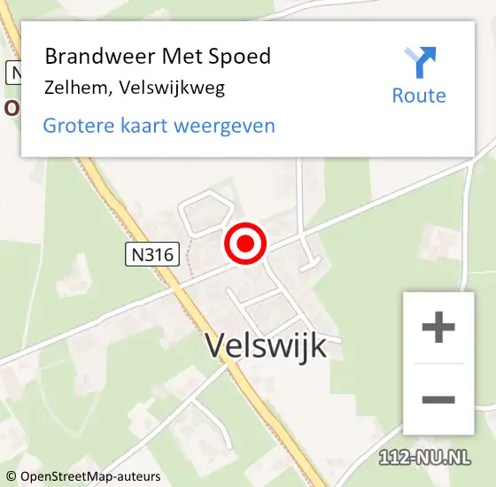 Locatie op kaart van de 112 melding: Brandweer Met Spoed Naar Zelhem, Velswijkweg op 2 september 2022 19:17