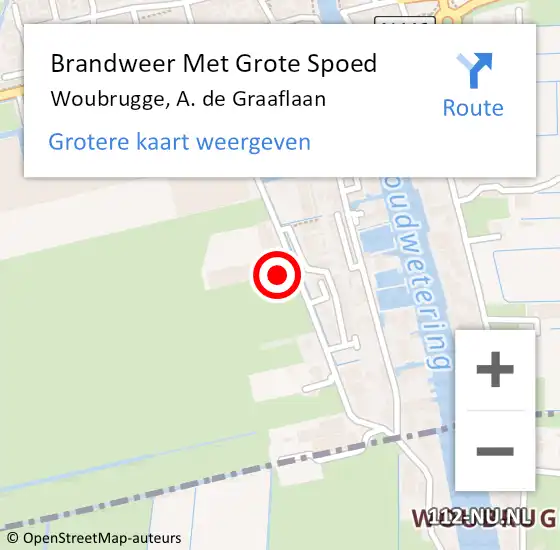 Locatie op kaart van de 112 melding: Brandweer Met Grote Spoed Naar Woubrugge, A. de Graaflaan op 2 september 2022 19:38