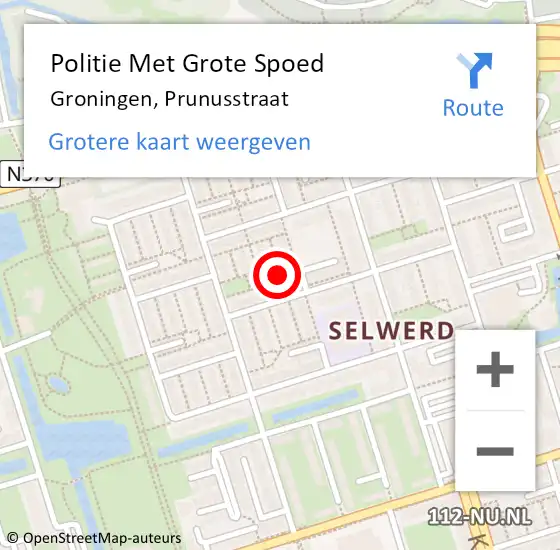 Locatie op kaart van de 112 melding: Politie Met Grote Spoed Naar Groningen, Prunusstraat op 2 september 2022 19:53