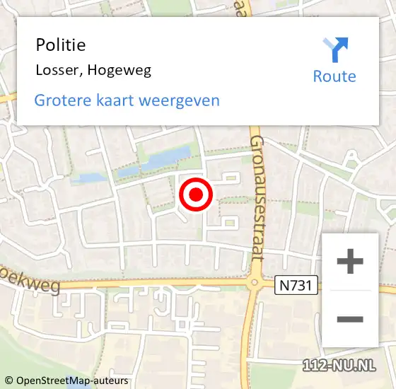 Locatie op kaart van de 112 melding: Politie Losser, Hogeweg op 2 september 2022 20:14