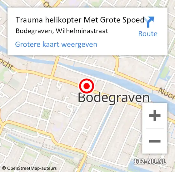 Locatie op kaart van de 112 melding: Trauma helikopter Met Grote Spoed Naar Bodegraven, Wilhelminastraat op 2 september 2022 20:18