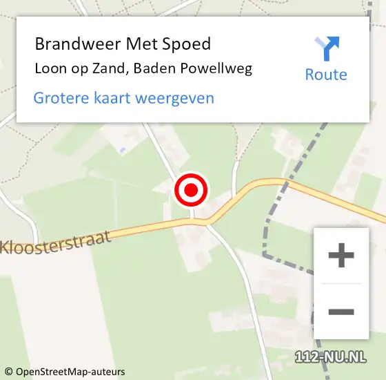 Locatie op kaart van de 112 melding: Brandweer Met Spoed Naar Loon op Zand, Baden Powellweg op 2 september 2022 20:22